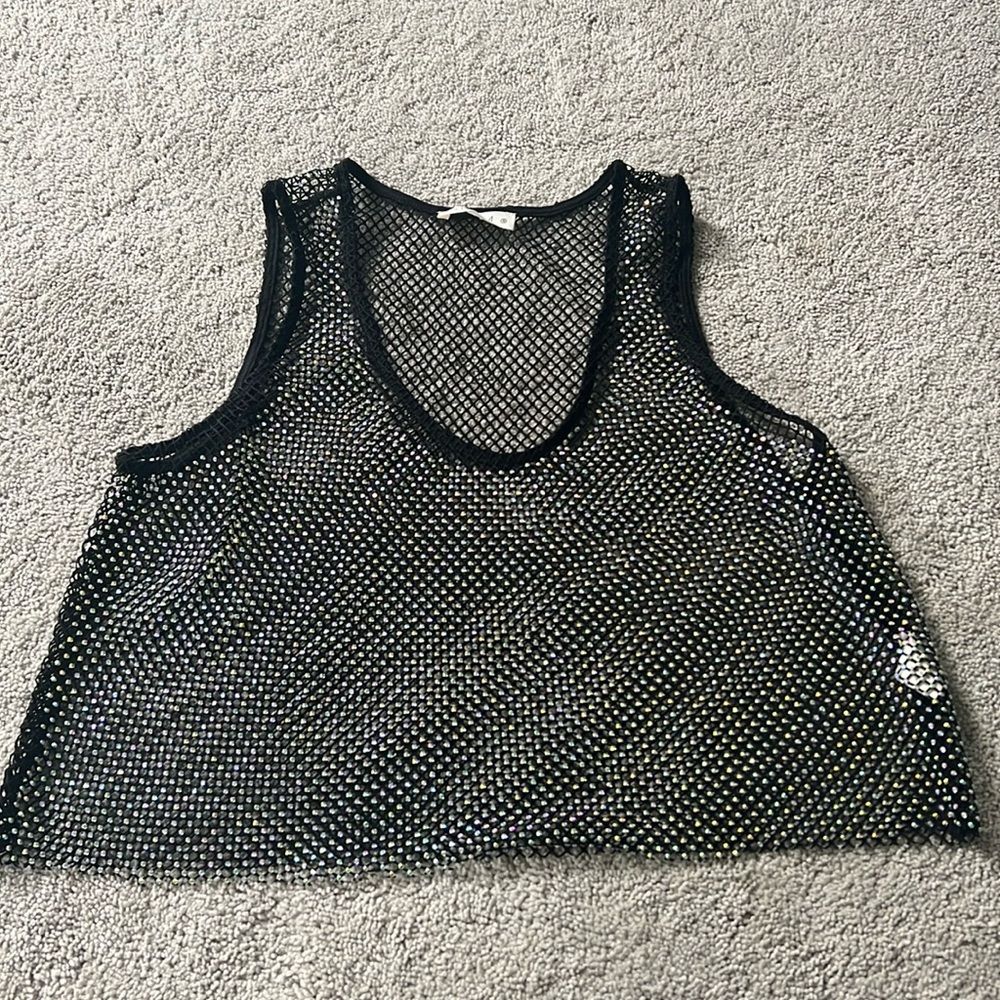Illa Illa Rhinestone mesh crop top